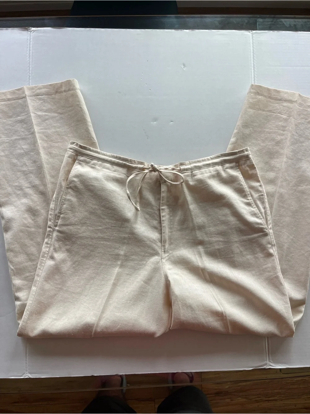 Men's Linen-Blend Drawstring Pants in Off-White